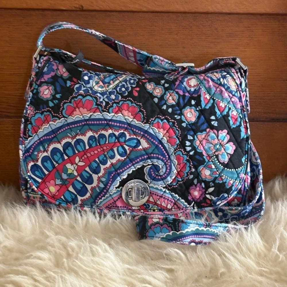 Vera Bradley ‘Haymarket Paisley’ Blue Floral Turnlock Saddle Satchel Bag